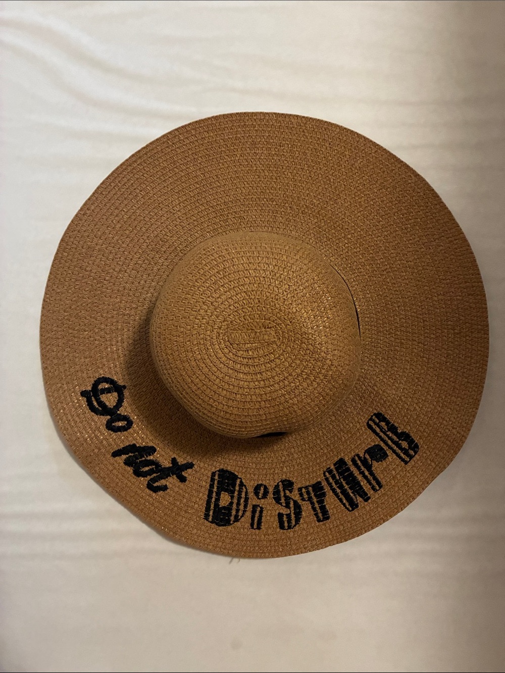 Womens Wide Brim Straw Sun Hat - Brown "Do Not Disturb"